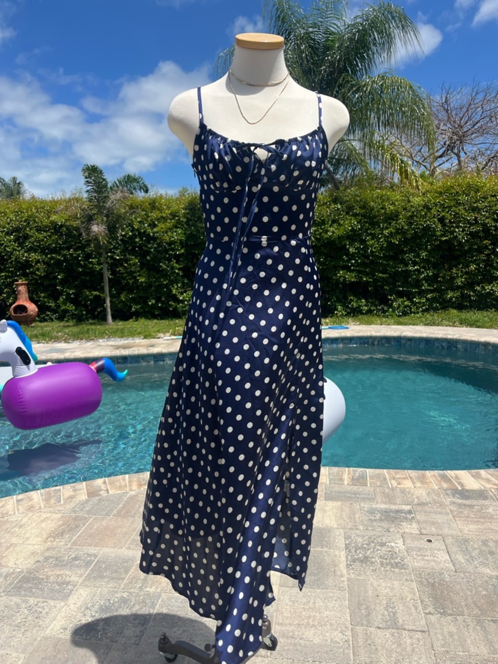 Navy with White Polka Dot Dress small